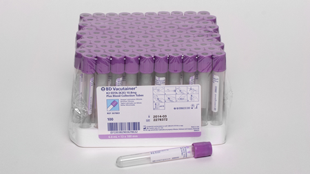 CONSTA DE 100 PZA TUBO VACUTAINER 6 ML ESTERIL TAPON LILA MCA. BD.